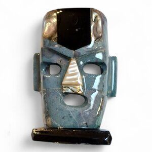 Vintage Handcarved Stone Mexican Folk Art Mayan Aztec Death Mask –Semi Precious